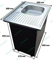 Кухонный шкаф-тумба для накладной мойки НШ80м + мойка-нержавейка 80х60 см (правая чаша)