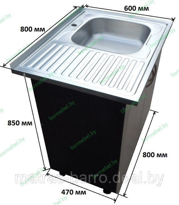 Кухонный шкаф-тумба для накладной мойки НШ80м + мойка-нержавейка 80х60 см (правая чаша) - фото 1 - id-p122501481