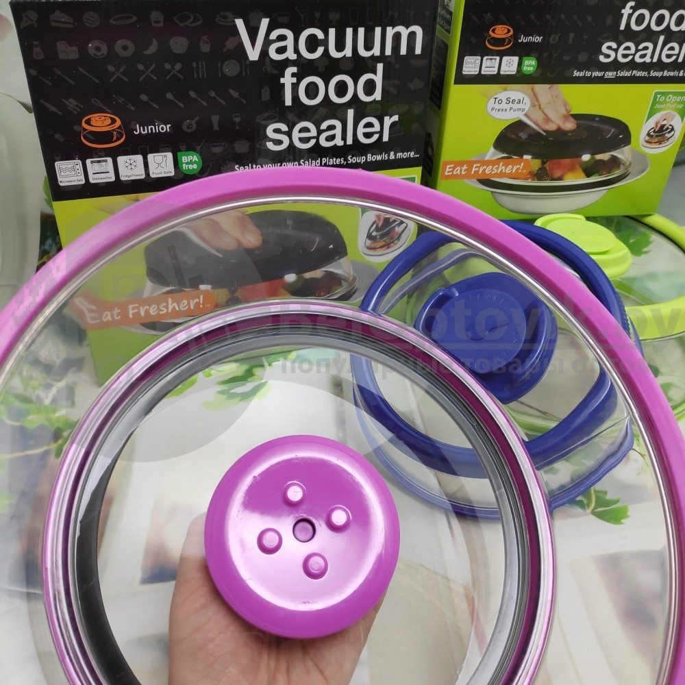 Вакуумная многоразовая крышка Vacuum Food Sealer 19 см (цвет Mix) - фото 5 - id-p122503428