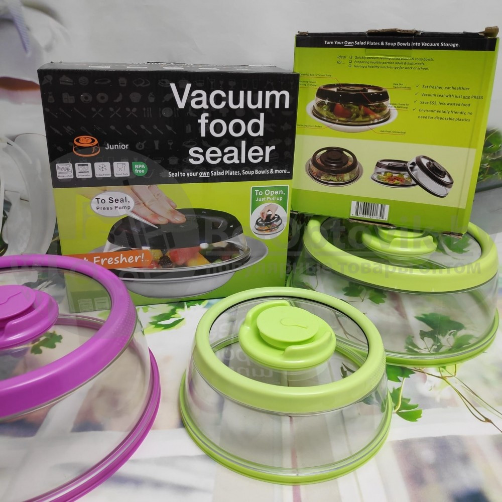 Вакуумная многоразовая крышка Vacuum Food Sealer 25 см (цвет Mix) - фото 3 - id-p122503429