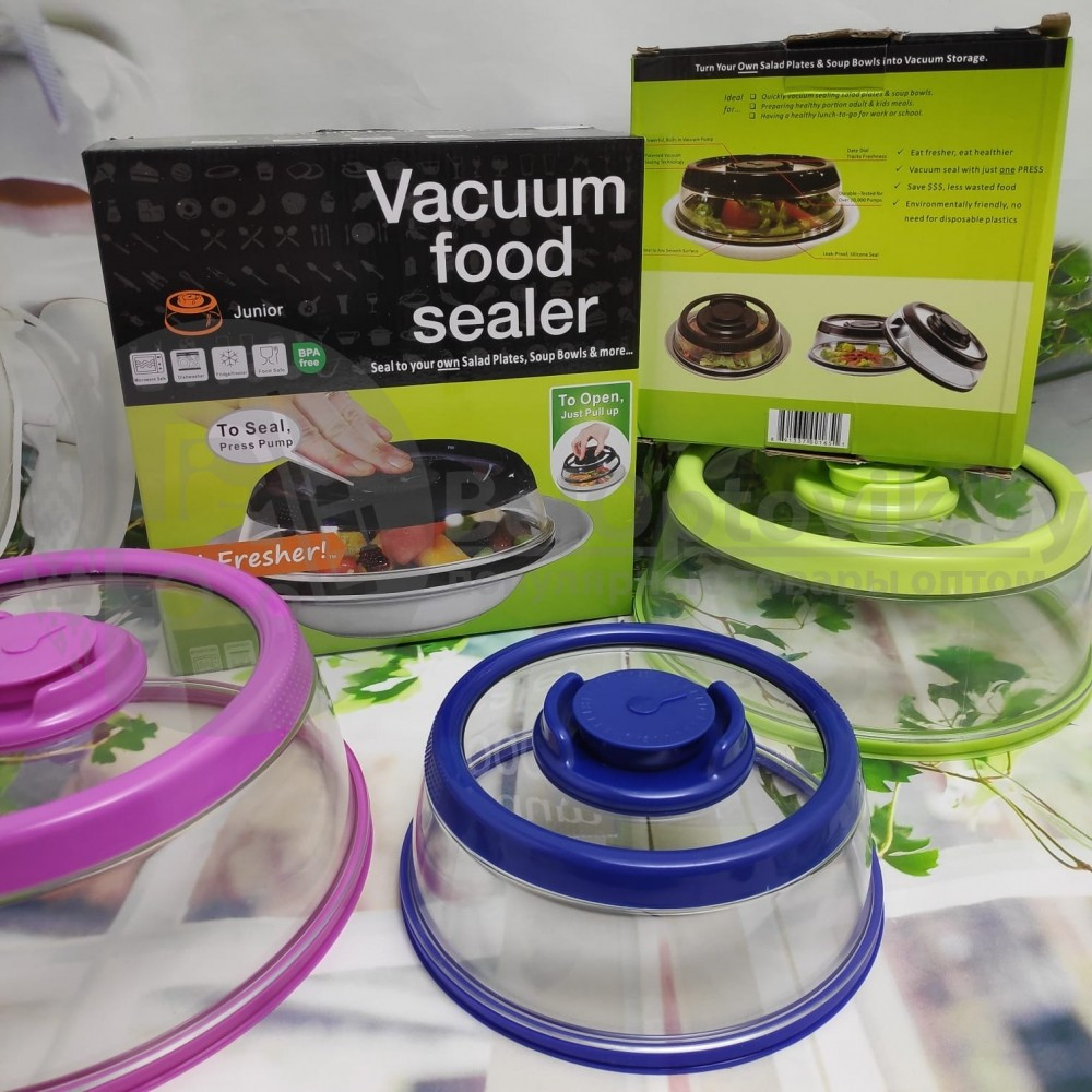 Вакуумная многоразовая крышка Vacuum Food Sealer 25 см (цвет Mix) - фото 8 - id-p122503429