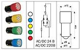 Светосигнальная лампа BA9S 220V AC/DC красная, желтая, зеленая, белая, фото 2
