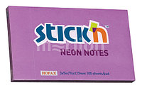 Блок самоклеящийся бумажный Stick`n 21154 76x127мм 100лист. 70г, м2 неон фиолетовый