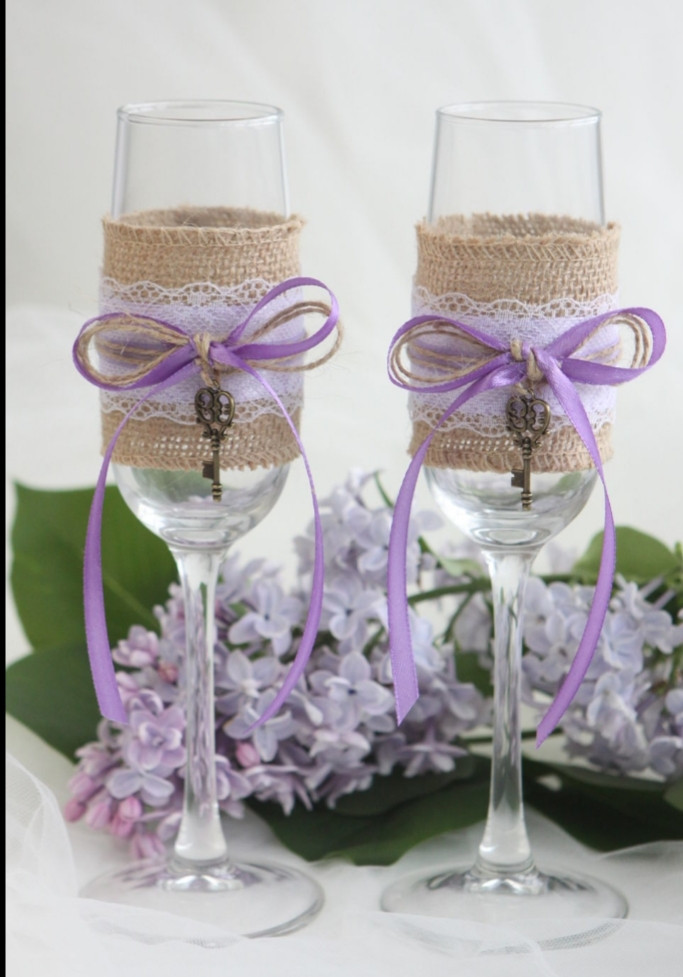 Свадебные бокалы и свадебные свечи "Прованс"