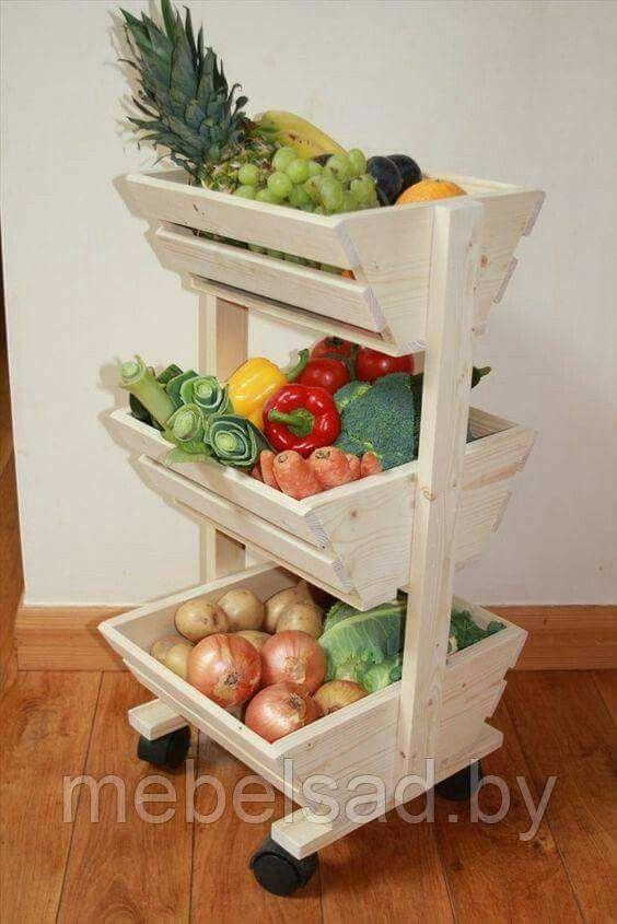 Стеллаж-этажерка из массива сосны на колесах "Для овощей и фруктов" В1100мм*Д400мм*Г400мм - фото 1 - id-p122615403