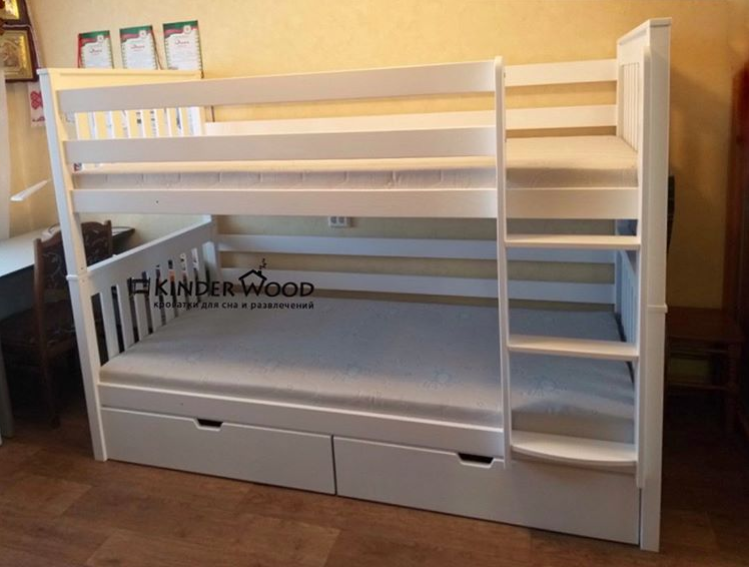 Двухъярусная кровать "Вуди-4" с ящиками цвет белый 160х80 - фото 1 - id-p177946367