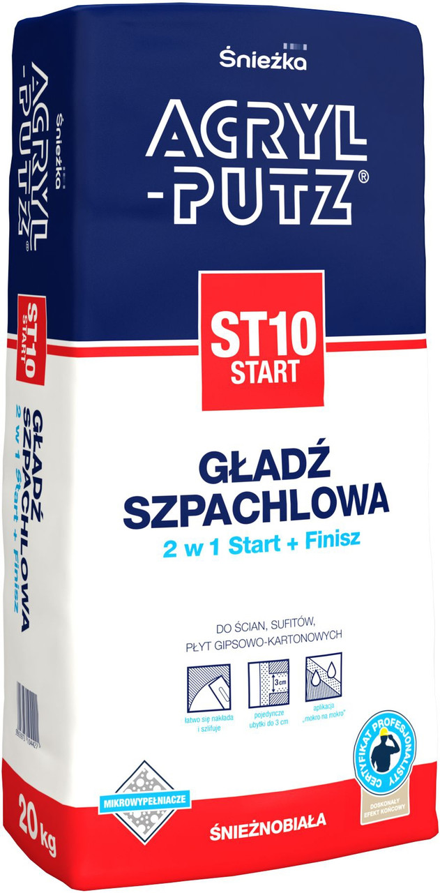 Шпатлевка АКРИЛ ПУТЦ СТ 10, 20 кг, гипсовая, Sniezka Acryl-Putz Start ST 10. Польша