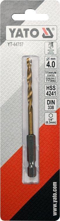 Сверло по металлу HSS-TiN 4,0мм с хвост HEX, YATO - фото 3 - id-p122797847