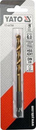 Сверло по металлу HSS-TiN 6,0мм с хвост HEX, YATO, фото 2