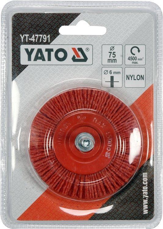 Щетка-крацовка дисковая нейлоновая 75мм со стержнем (NYLON, 4500 об/мин), YATO - фото 3 - id-p122802472
