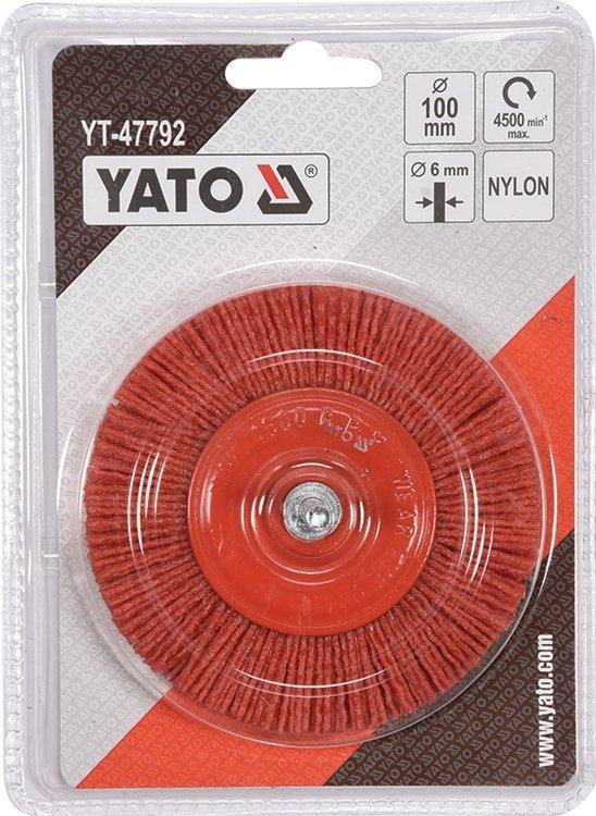 Щетка-крацовка дисковая нейлоновая 100мм со стержнем (NYLON, 4500 об/мин), YATO - фото 2 - id-p122803193