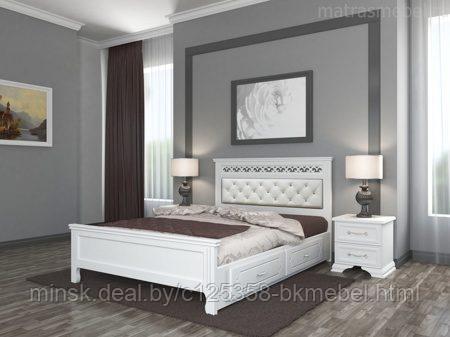 Кровать Грация 1400 белый античный с 2 выдвижными ящиками - ТД БРАВОмебель