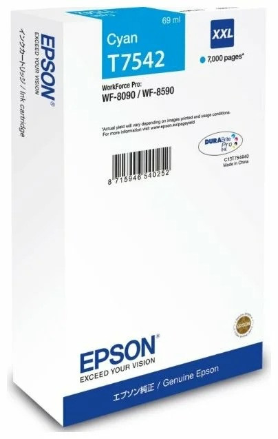 Картридж T7542/ C13T754240 (для Epson WorkForce Pro WF-8090DW/ WF-8590DWF) голубой