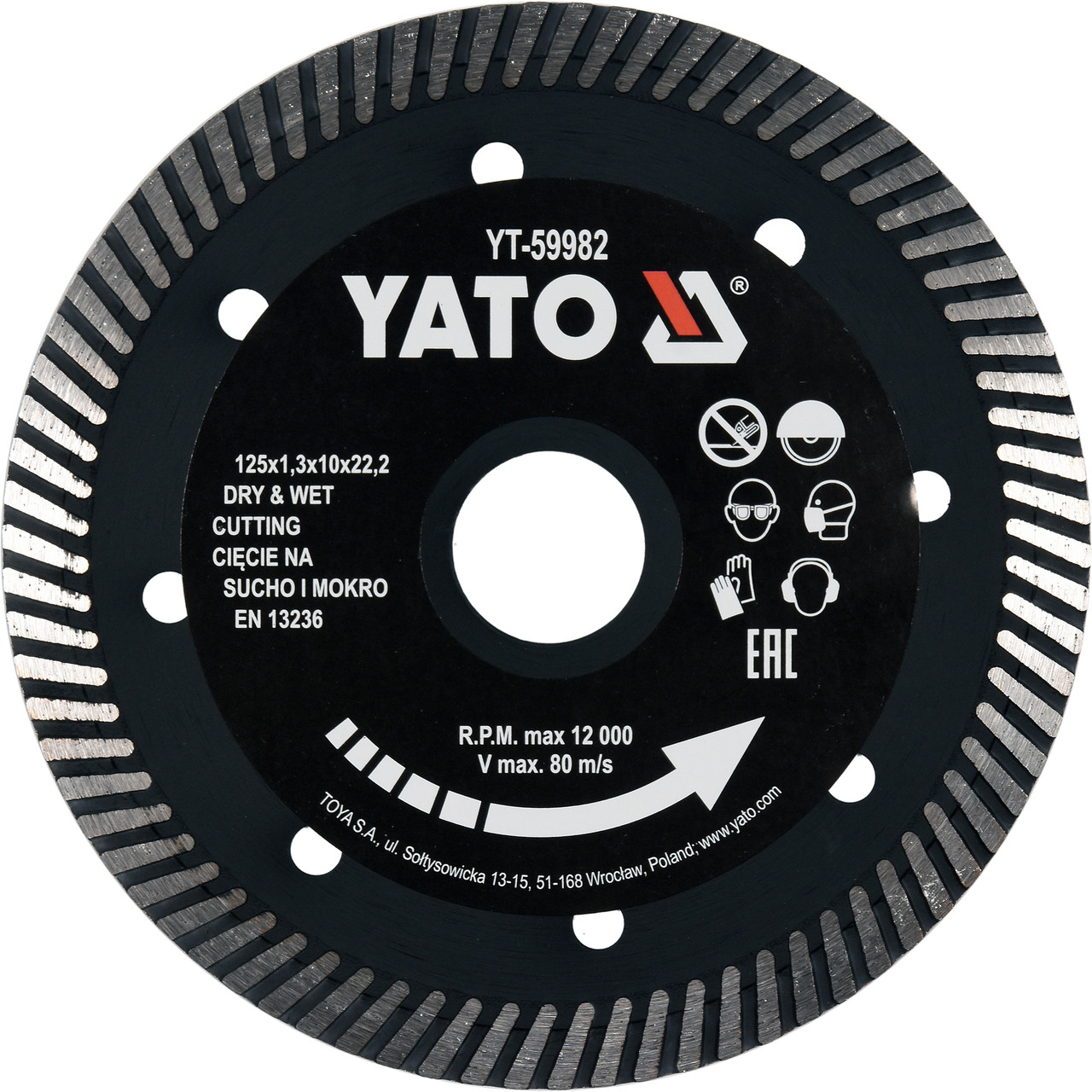 Круг алмазный для керамогранита 125x22.2x1,3мм "Yato" YT-59982