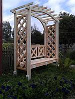 Пергола садовая из массива сосны со скамьей и декоративной решеткой "Альморокс"