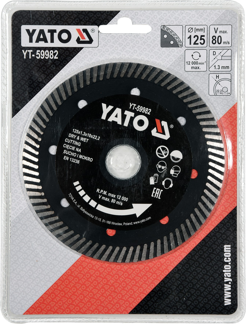 Круг алмазный для керамогранита 125x22.2x1,3мм "Yato" YT-59982 - фото 2 - id-p122919702