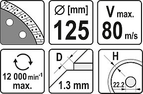 Круг алмазный для керамогранита 125x22.2x1,3мм "Yato" YT-59982, фото 2