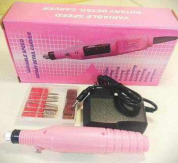 Аппарат для маникюра - фреза  с набором насадок. Розовый цвет.