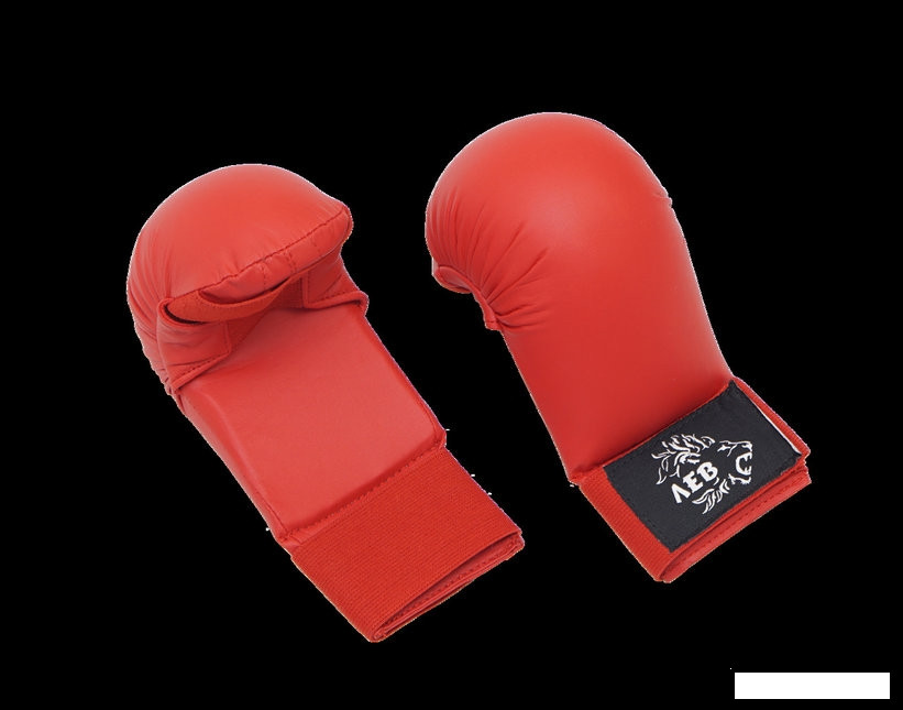 Накладки WKF (перчатки) на руки для карате Лев р-р S  с пальцем, красный