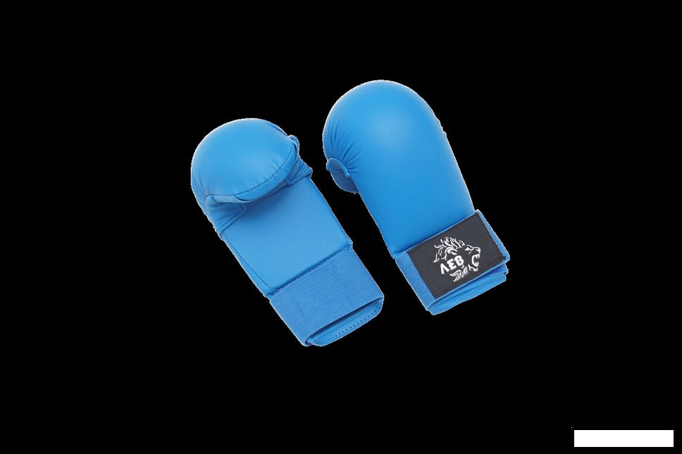 Накладки WKF (перчатки) на руки для карате Лев р-р S с пальцем, синий