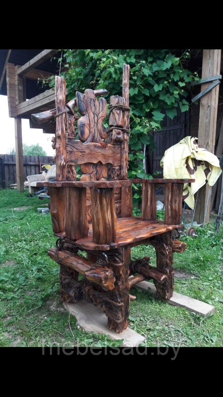 Кресло-трон садовое рустикальное из массива сосны "Барин"