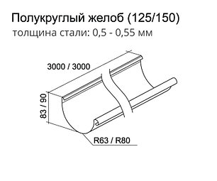 Желоб полукруглый 125 мм 3 м RAL 7024 мокрый асфальт, фото 2