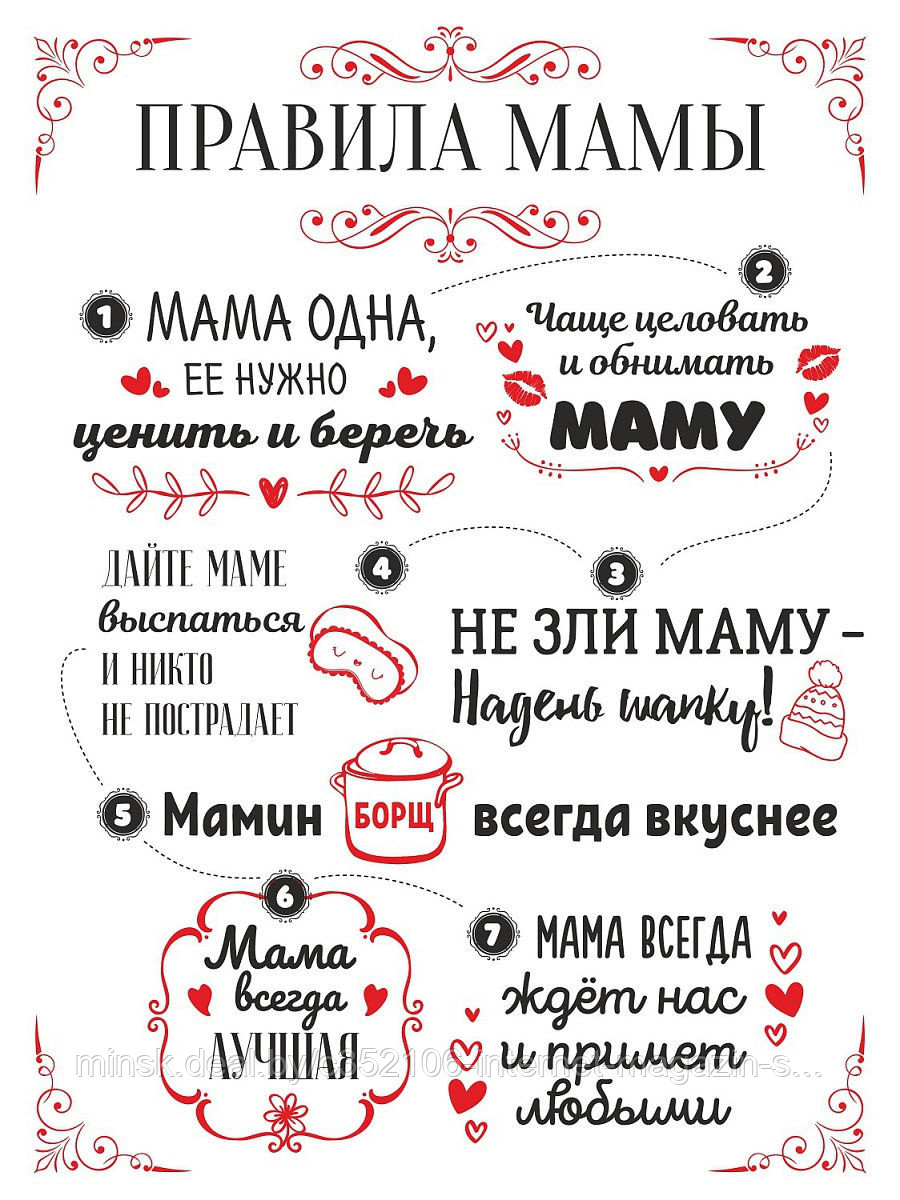 Постер (плакат), картина Правила  дома и семьи для Мамы