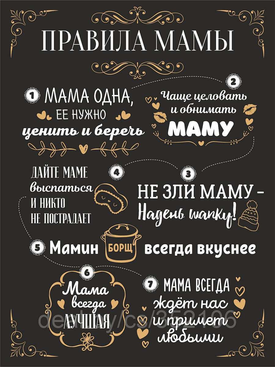 Постер (плакат), картина Правила дома и семьи для Мамы