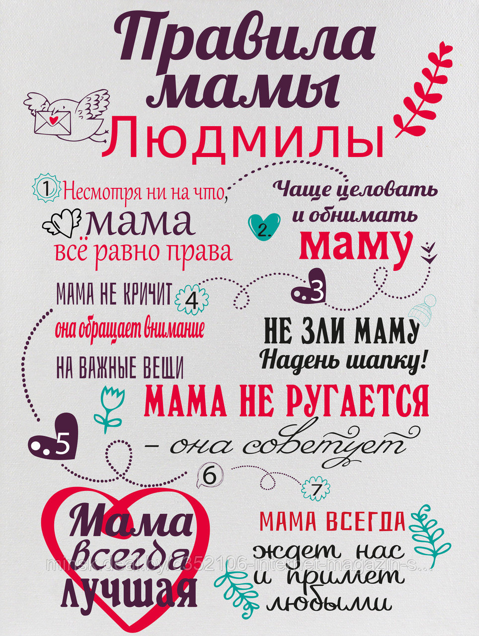 Постер (плакат), картина Правила дома и семьи для Мамы - фото 1 - id-p123023224