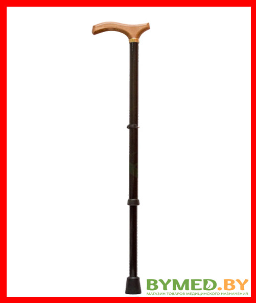 Трость металлическая (алюминиевый сплав) регулируемая по высоте с УПС и деревянной ручкой, арт. 22У/дерево