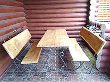 Набор мебели из дуба "Премьер" на кованой основе (стол+2 скамейки со спинкой)