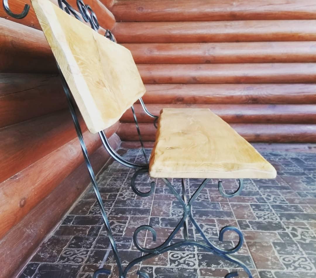 Набор мебели из дуба Премьер на кованой основе (стол+2 скамейки со спинкой) - фото 4 - id-p123035858