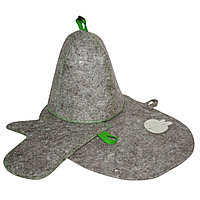 Комплект банный (шапка,рукавица,коврик), войлок серый
