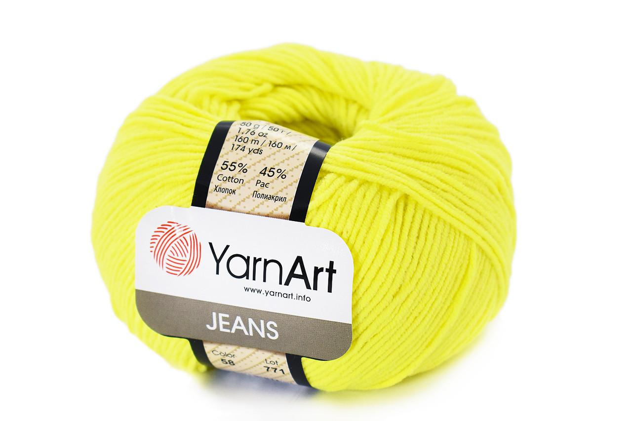 Пряжа ЯрнАрт Джинс (YarnArt Jeans) цвет 58 жёлтый неон - фото 1 - id-p123073144