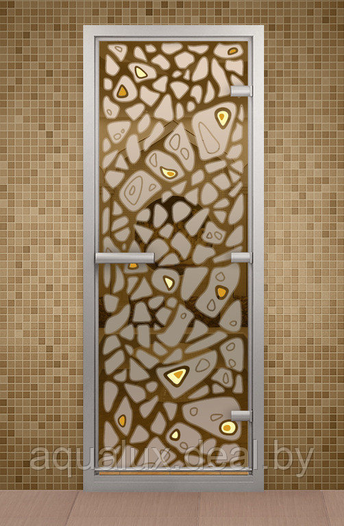 Дверь для турецкой бани и ванной комнаты, серия "Морское дно" с фьюзингом стекло бронзовое - фото 1 - id-p123089042