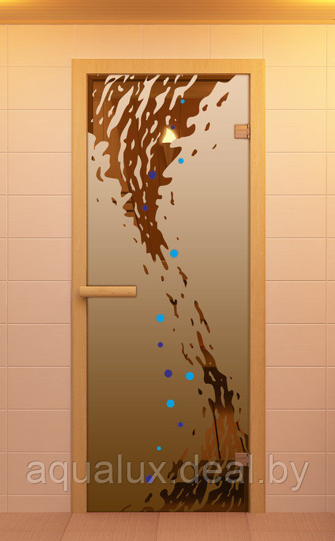 Дверь для сауны, серия "Волна", с фьюзингом, стекло бронзовое - фото 1 - id-p123089079