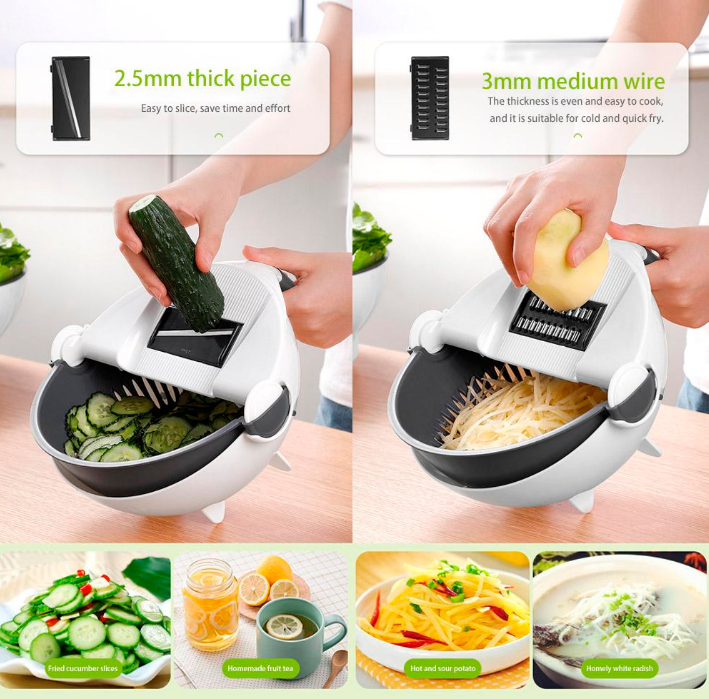 Многофункциональная кухонная овощерезка 9 в 1 Wet Basket Vegetable Cutter - фото 4 - id-p123110850