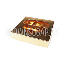 Коробка для 9 конфет Золото с окошком Сердце (Россия, 160х160х30 мм)