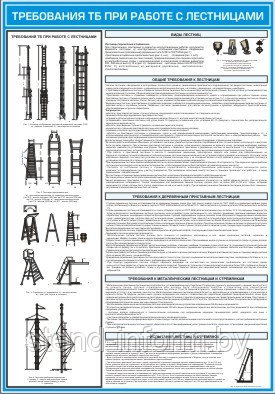 ПЛАКАТ ПО Охране труда "ТРЕБОВАНИЯ ТБ ПРИ РАБОТЕ С ЛЕСТНИЦАМИ" №46 р-р 50*70 см на ПВХ - фото 1 - id-p123155053
