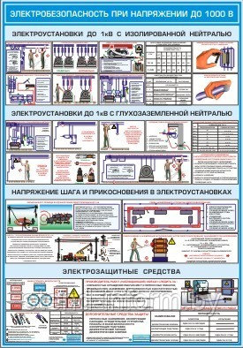 Плакат по Охране труда  Электробезопасность при напряжении до 1000 В  №6 р-р 40*57 см на ПВХ