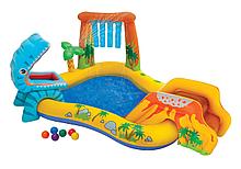 Детский надувной бассейн, игровой центр с горкой Intex "Динозавр", 241х191х109см, арт. 57444