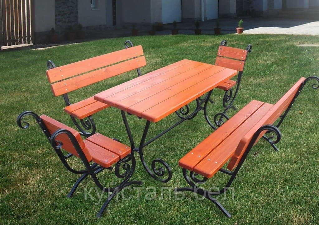 Садовый набор кованой мебели. Кованый стол, стул и скамейка - фото 1 - id-p123178269