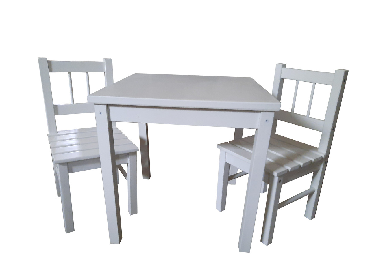 Набор хозяйственный стол и два стульчика (белый) из массива древесины.