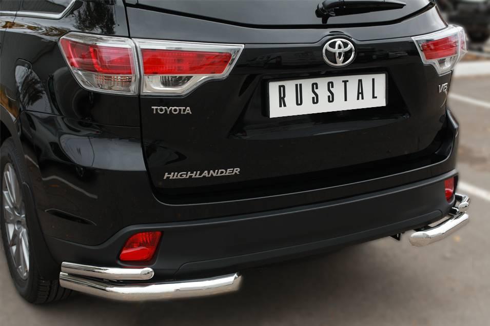 Защита заднего бампера уголки d63(секции) d42 (секции) Toyota Highlander (2014-2020) № THRZ-001928 - фото 2 - id-p123227308