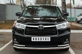 Защита переднего бампера d63 (секции) d42х2 (уголки) Toyota Highlander (2014-2020) № THRZ-001917