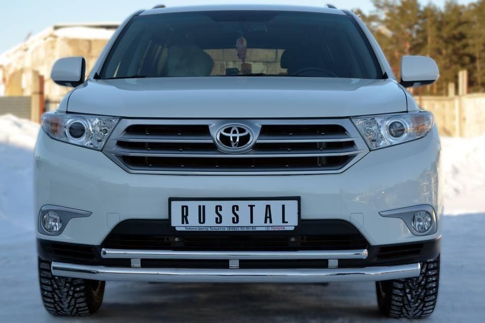 Защита переднего бампера d63 (секции), d42 (дуга) Toyota Highlander (2010-2013) № THZ-001254 - фото 1 - id-p123227317