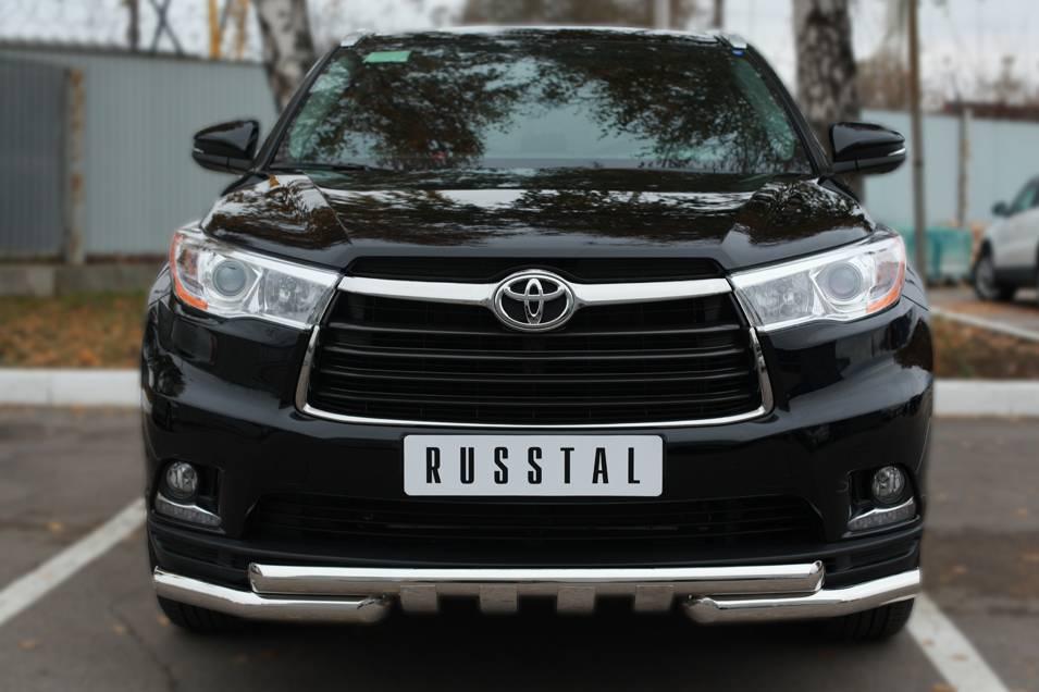 Защита переднего бампера d63 (дуга) d63 (уголки) клыки Toyota Highlander (2014-2020) № THRZ-001918