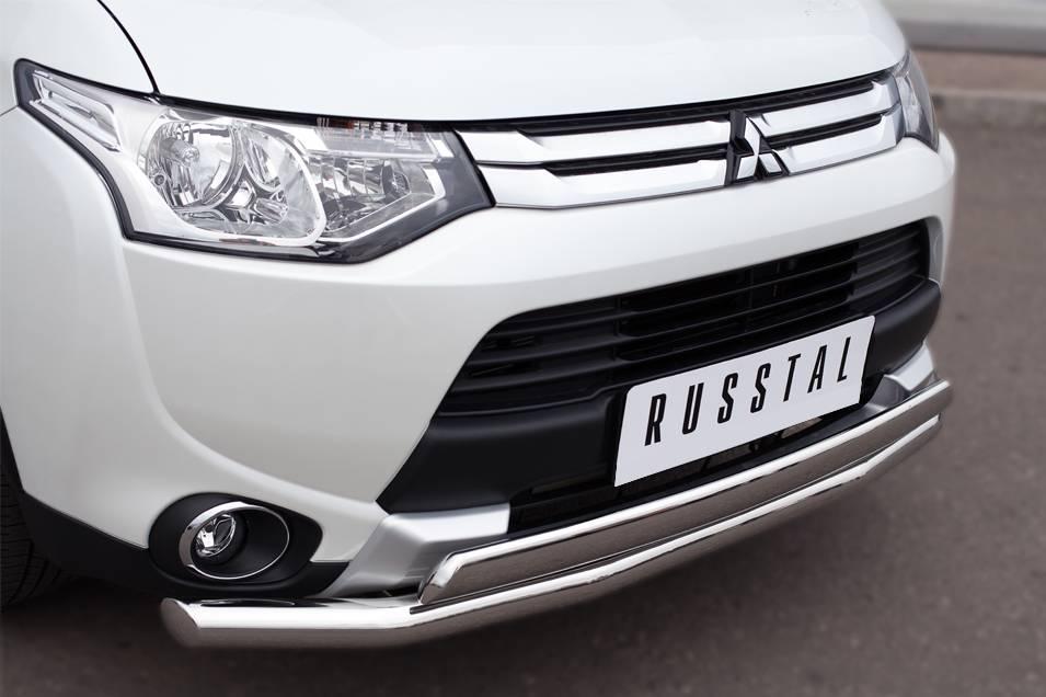 Защита переднего бампера d63 (секции) d75x42 (дуга) Mitsubishi Outlander (2014-2020) № MORZ-001890 - фото 2 - id-p123228007