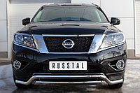 Защита переднего бампера d63 (волна) d75x42 (дуга) Nissan Pathfinder (2014-2020) № NPZ-002017