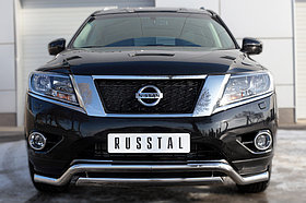 Защита переднего бампера d63 (волна) d75x42 (дуга) Nissan Pathfinder (2014-2020) № NPZ-002017